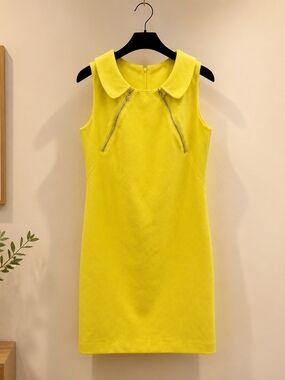 Bright Yellow Sleeveless Shift Dress with Zip Detail